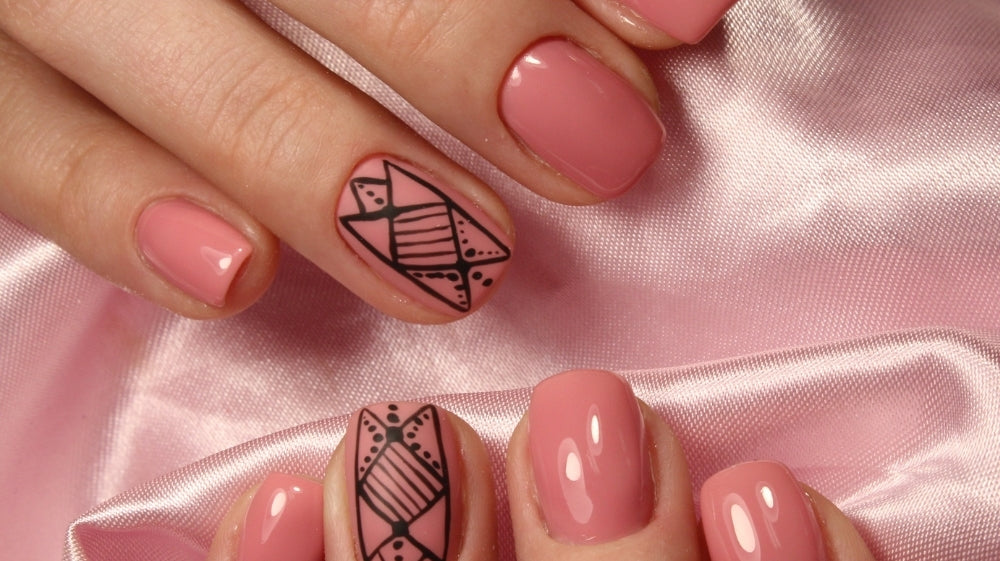 Short square dusty rose manicure with accent nail