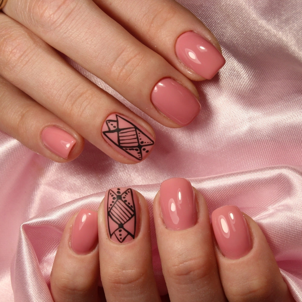 Short square dusty rose manicure with accent nail
