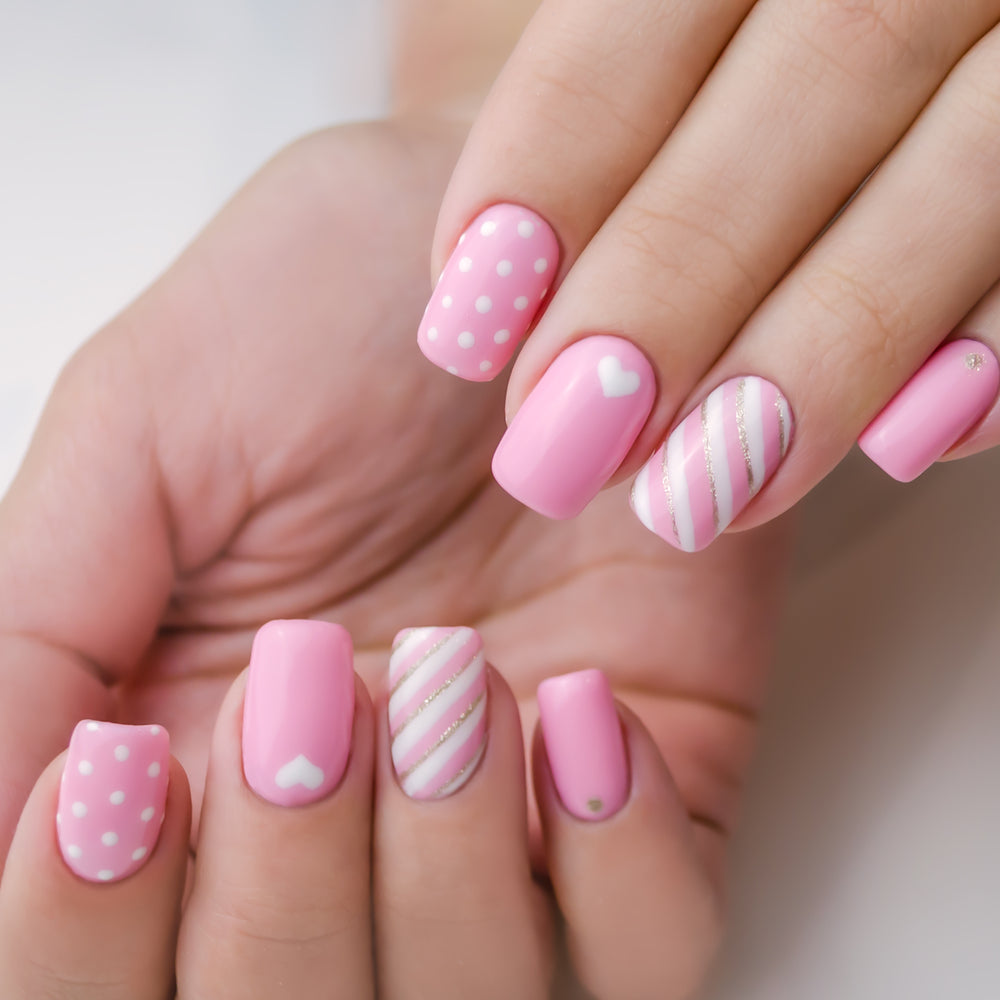 Cute Pink Medium Square Manicure Nail Art